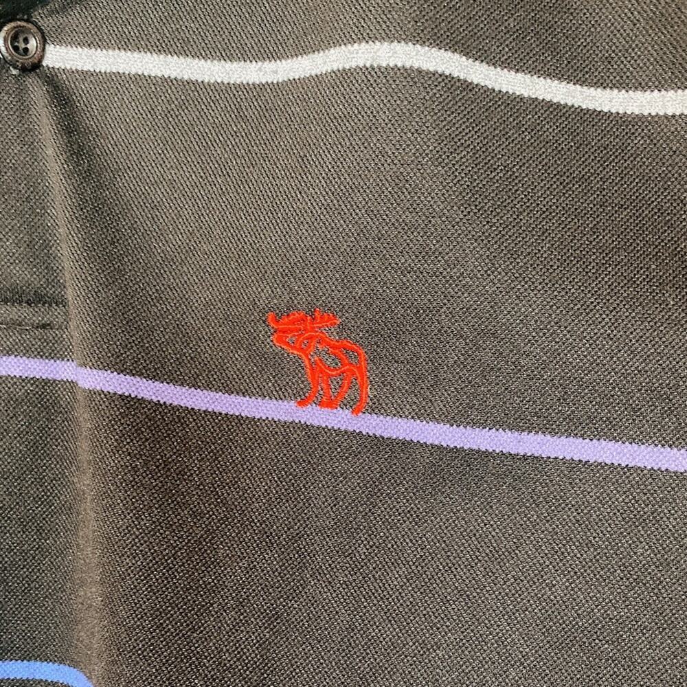 Abercrombie & Fitch Black Multicolored Stripe Muscle Collared Polo Shirt Top | M - Picture 4 of 11
